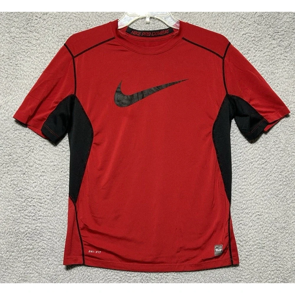 Nike‎ Pro Combat Shirt Boys XL Red Dri-Fit Fitted Training Athletic Youth Sports